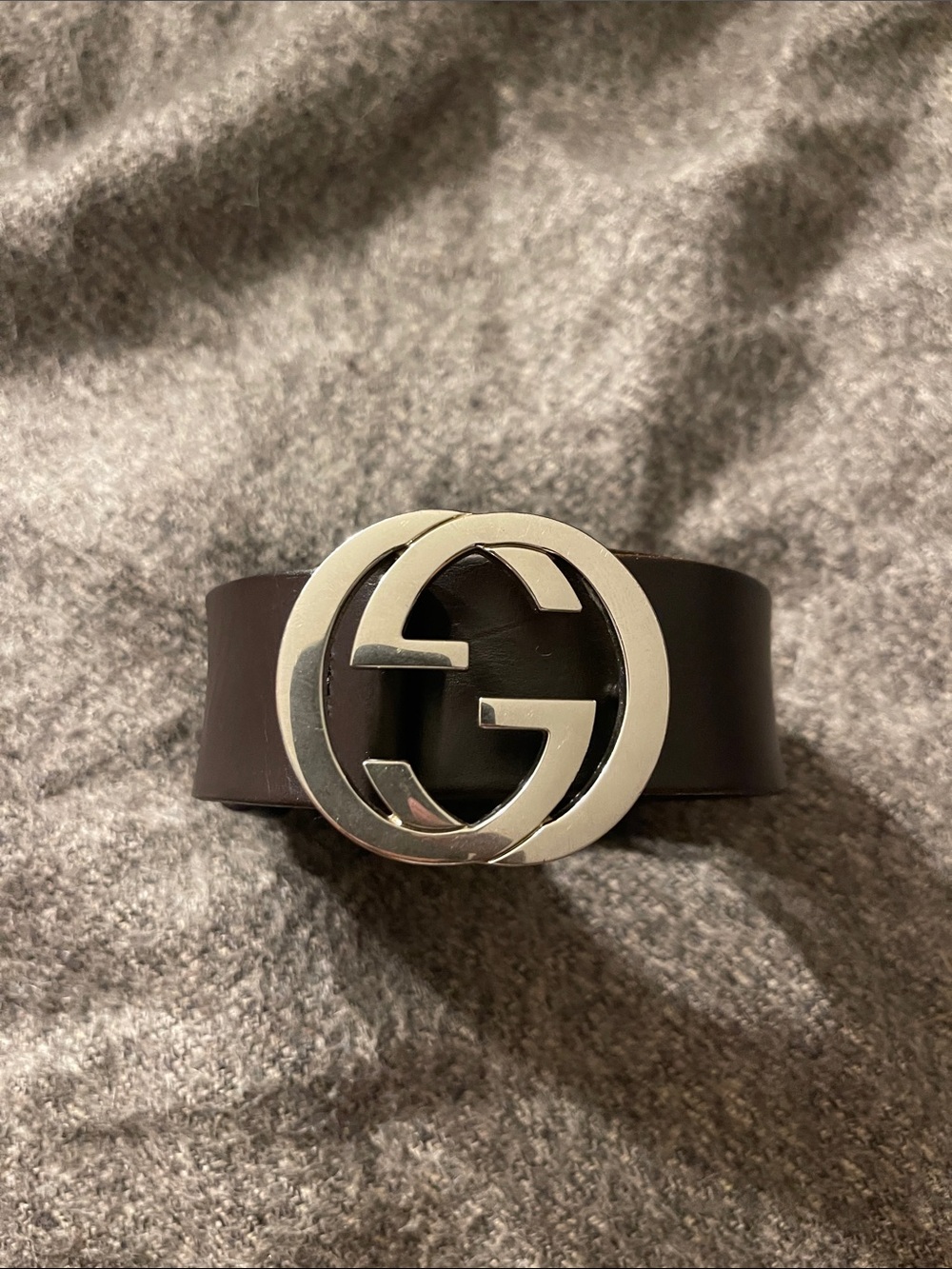 Gucci Dark Brown Leather Belt with Silver Double G Buckle